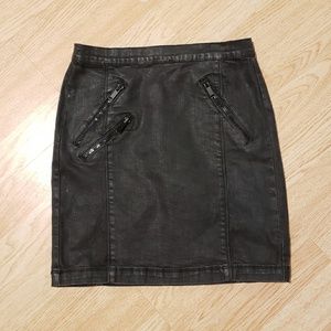 Calvin Klein Black Coated Denim Moto Skirt
